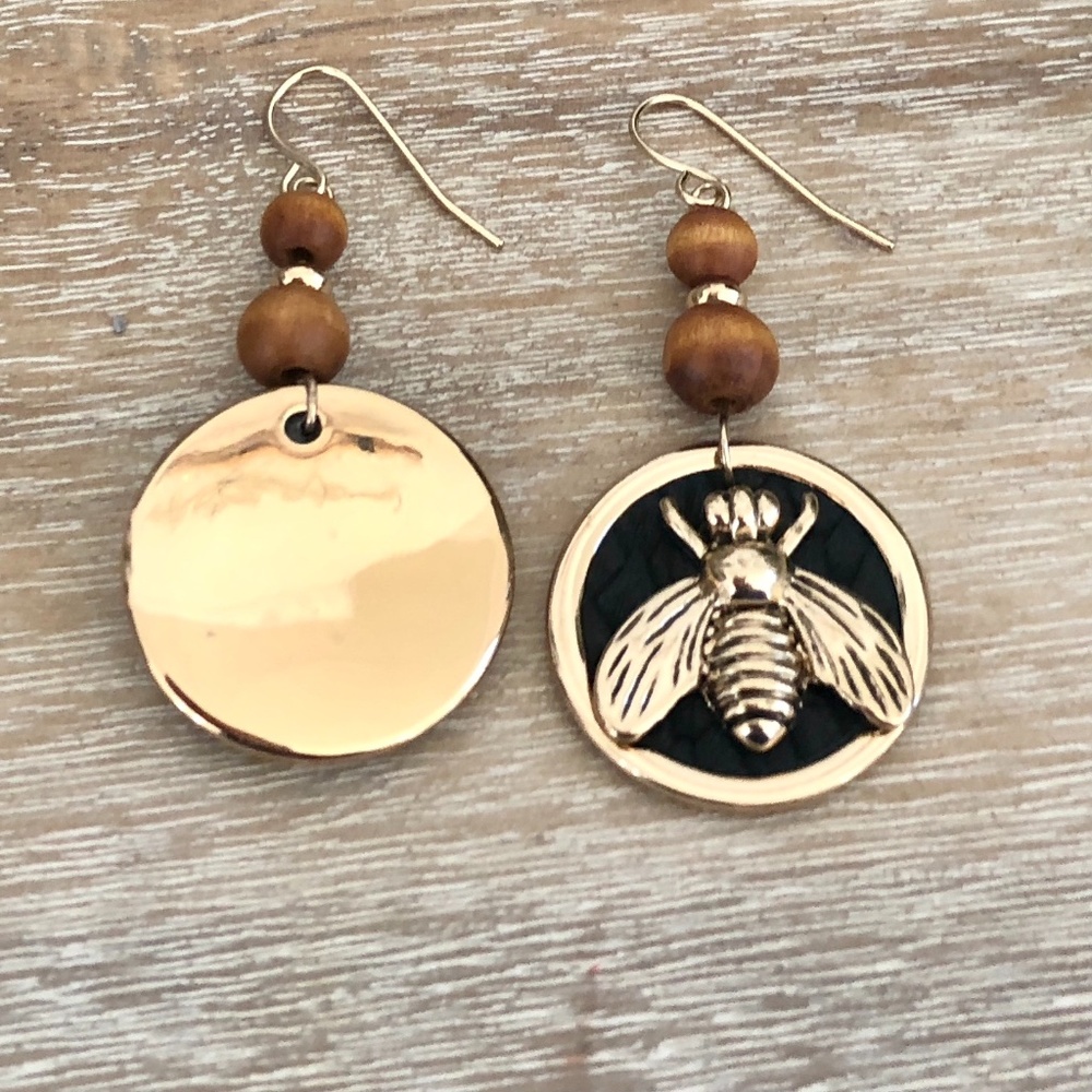Gold Bee Drop Earrings - Picture 4 of 5